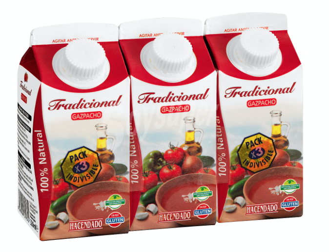 Grelos con sardinas en lata y gazpacho andaluz.